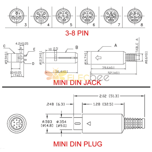 Mini DIN Connector SVideo terminal Circular 3/4/5/6/7/8 Pin Male and Female With Plastic Handle